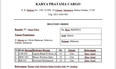 Contoh Local Order Delivery Order: Definisi, Fungsi & Contoh Formatnya